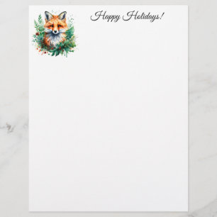 Fox and Holly with Red Berries Custom Letterhead