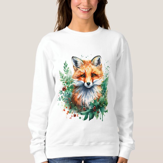 Fox and Holly with Red Berries Sweatshirt (Front)