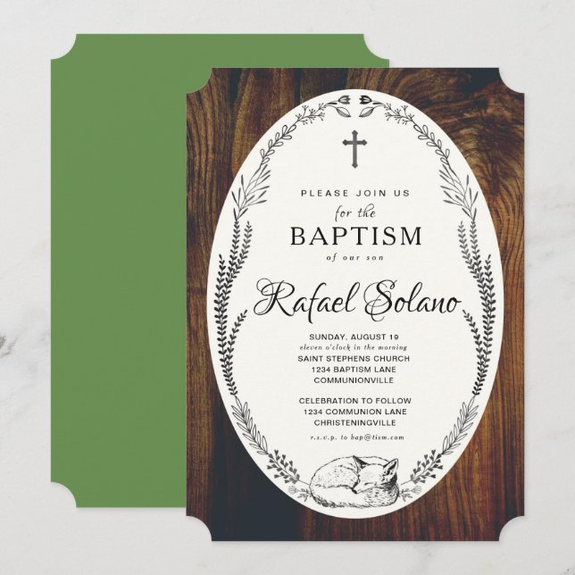 Fox and Laurel Baptism Invitation (Front/Back)