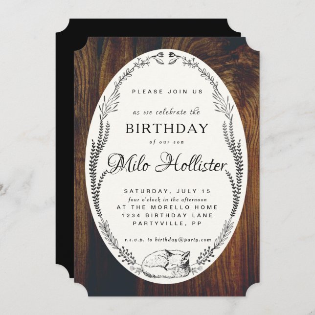 Fox and Laurel Wood Birthday invitation (Front/Back)