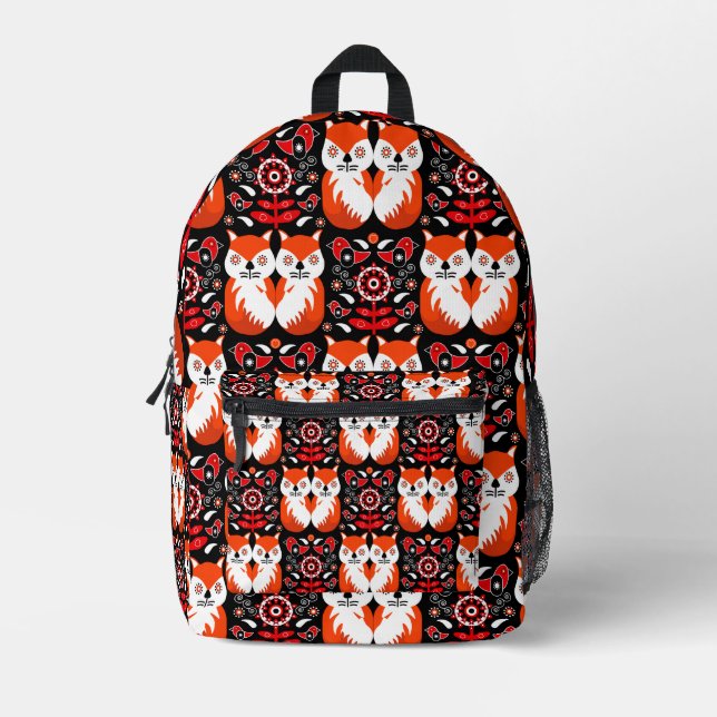 Fox And Nature Nordic Folk Art Printed Backpack (Front)
