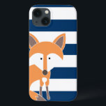 Fox and Navy Stripes iPad Case<br><div class="desc">Modern design featuring a cute fox illustration on a navy striped background.</div>