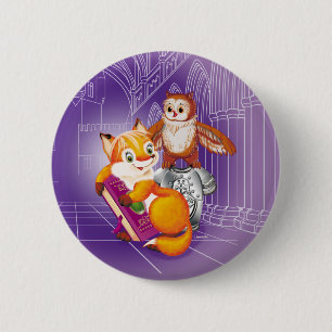 fox and owl 6 cm round badge