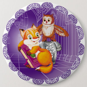 fox and owl 6 cm round badge