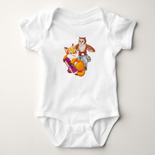 fox and owl baby bodysuit (Front)