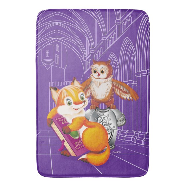 fox and owl bath mat (Front Vertical)