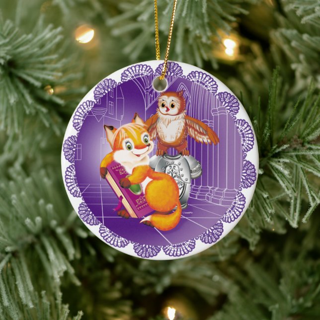 fox and owl ceramic tree decoration (Tree)