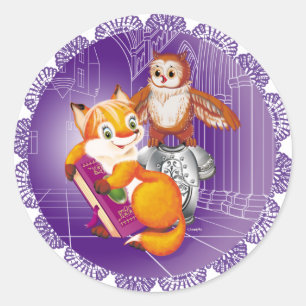 fox and owl classic round sticker