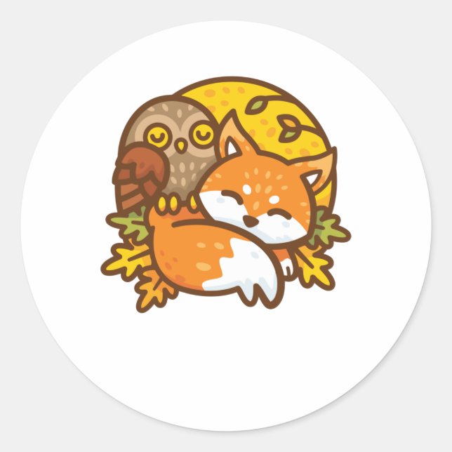 Fox and Owl Classic Round Sticker (Front)