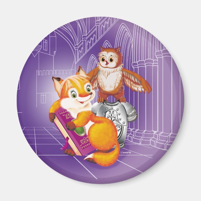 fox and owl magnet (Front)