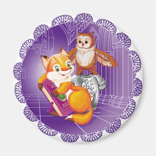 fox and owl magnet (Front)