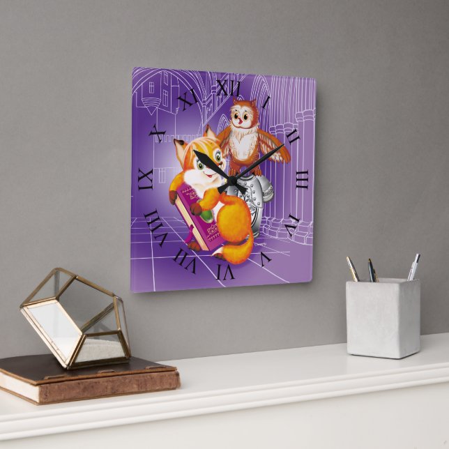 fox and owl square wall clock (Office)