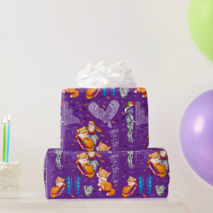 fox and owl wrapping paper