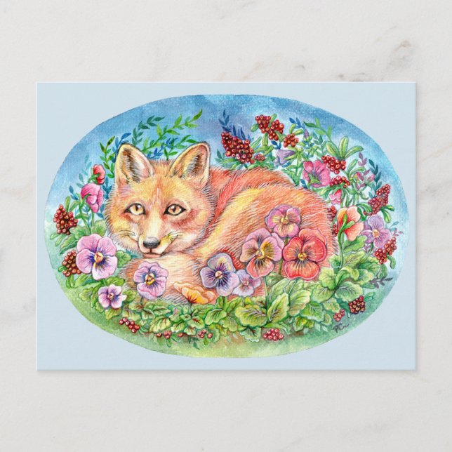 Fox and Pansies Postcard (Front)