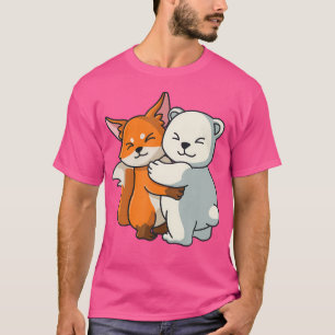 Fox And Polar Bear Hugging Cute Animal Lover T-Shirt