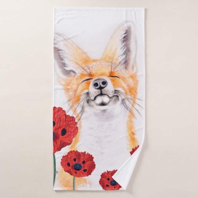 fox and poppies bath towel set (Bath Towel)