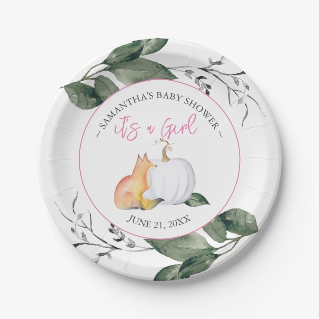 Fox and Pumpkin Baby Shower Theme Paper Plate (Front)
