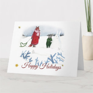 Fox And Rabbit Winter Illustration Christmas Card