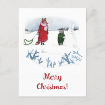 Fox And Rabbit Winter Illustration Christmas