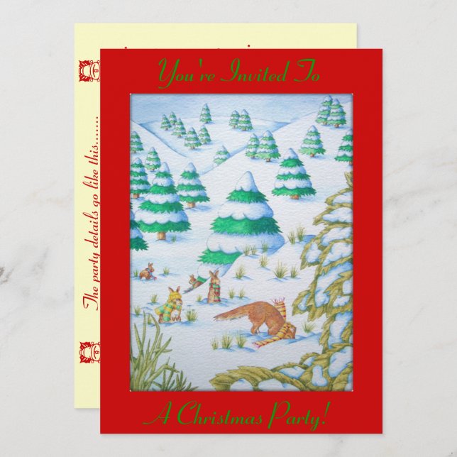 fox and rabbits snow scene christmas  invitation (Front/Back)