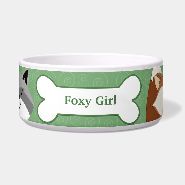 Fox and Racoon Custom Pet Dog Food Bowl - Green (Front)