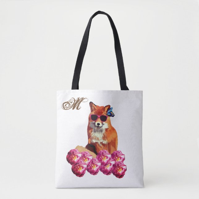 Fox and Roses  Art Personalised  Tote Bag (Front)