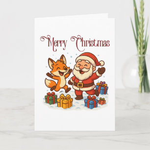 Fox and Santa Christmas Folded Greeting Card