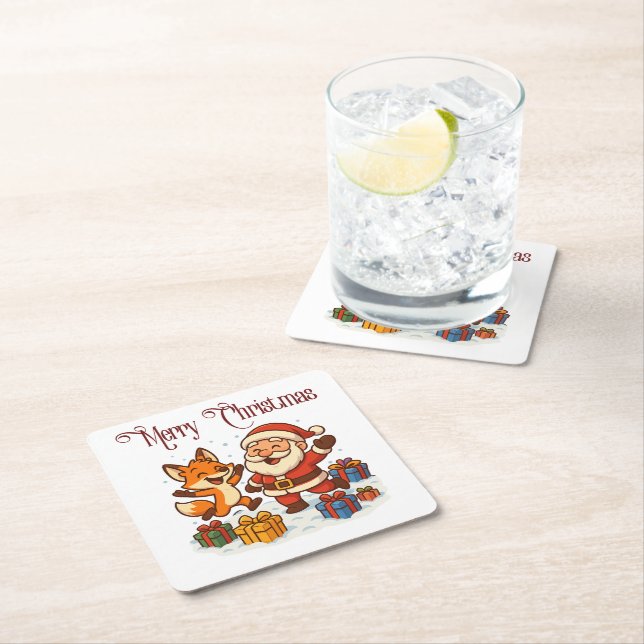 Fox and Santa Christmas Paper Coaster (Insitu)