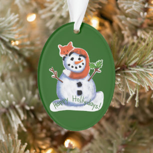 Fox and Snowman Friends Christmas Ornament