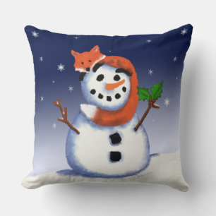 Fox and Snowman   Hollydays Friends   Christmas Cushion