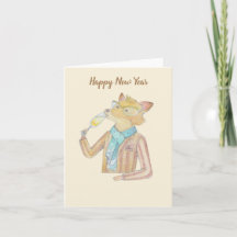 Fox and Sparkling wine new year greeting card