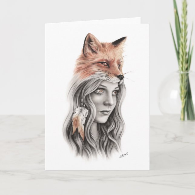 Fox and the girl Spiritual Greeting Card (Front)