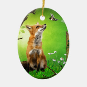 fox and the humming bird ceramic tree decoration