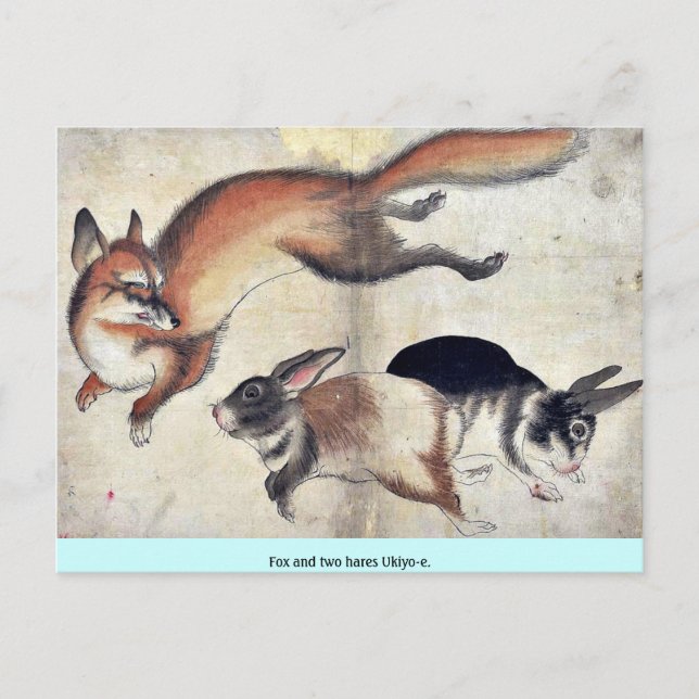 Fox and two hares Ukiyoe. Postcard (Front)
