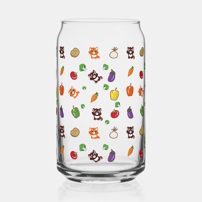fox and vegetable pattern can glass (Front)