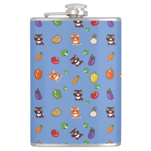 fox and vegetable pattern hip flask