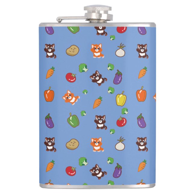 fox and vegetable pattern hip flask (Front)