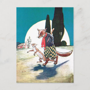 Fox and Weasel Under the Full Moon Postcard