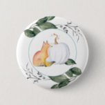 Fox and White Pumpkin 6 Cm Round Badge<br><div class="desc">These charming buttons feature a watercolor fox and white pumpkin design, making them the perfect favours for your fall baby shower. Cute and stylish, these pins are a delightful way to thank guests and add a touch of woodland whimsy to your autumn celebration. Personalise each button with custom text or...</div>