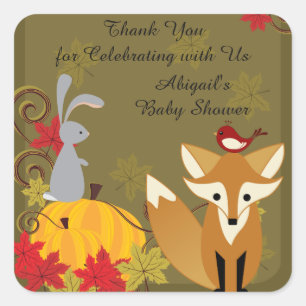 Fox and Woodland Animal Fall Baby Shower Thank You Square Sticker