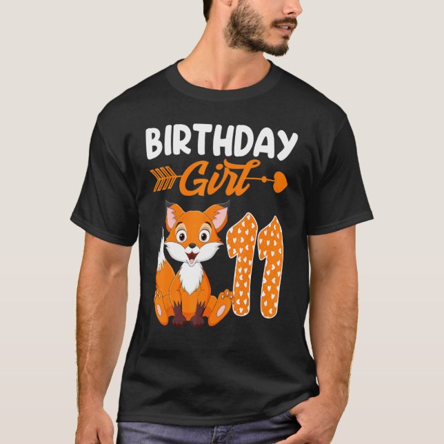 Fox Animal  11th Birthday Girl Fox B Day 11 Year O T-Shirt (Front)