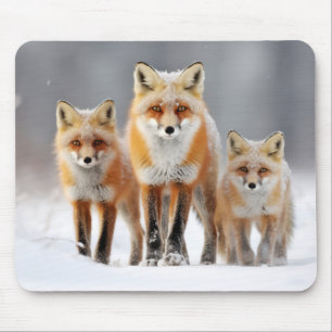 Fox Animal Family Wandering Nature Out Mouse Mat