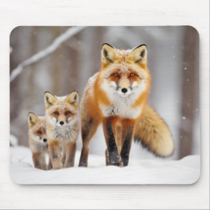 Fox Animal Family Wandering Nature Out Mouse Mat