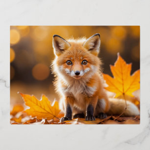 Fox Animal Fun Miniature Fantastic Surreal Lovely Foil Holiday Postcard