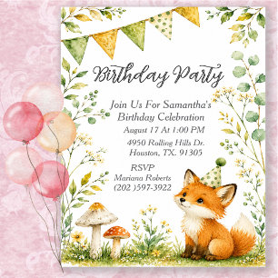 Fox Animal Gender Neutral Birthday Party Invitation