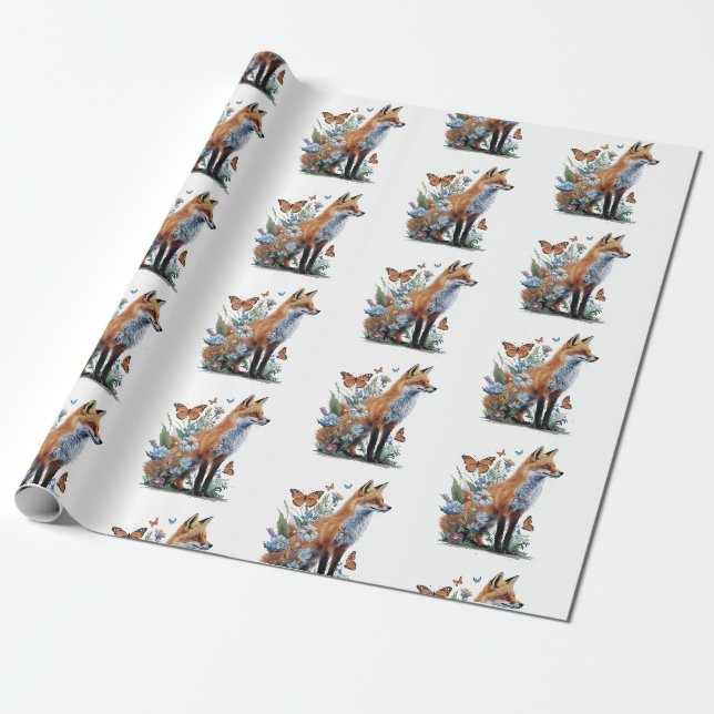 Fox Animal Lovers Forest Wrapping Paper (Unrolled)