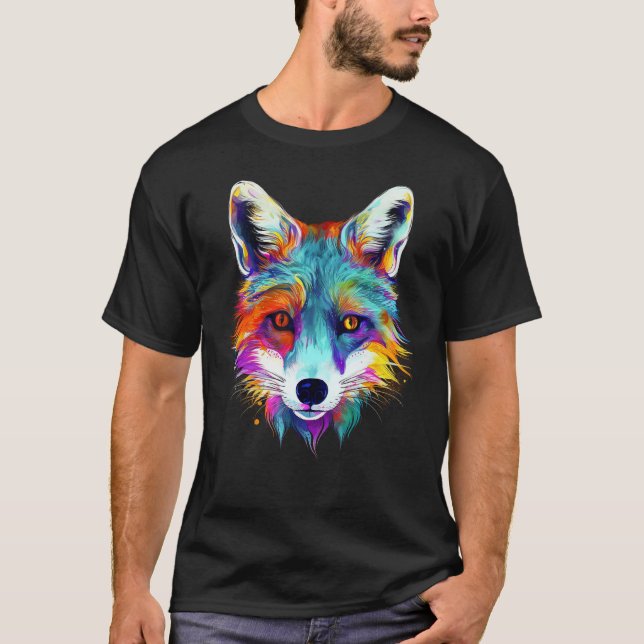 Fox - Animal Motif Art Colourful Animal Fox T-Shirt (Front)