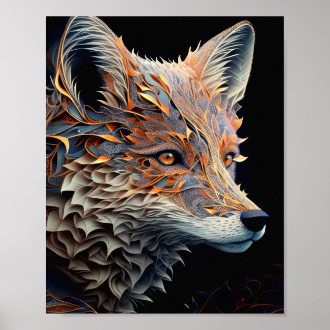 Fox Animal Portrait Nature Wildlife Painting Poster (Front)