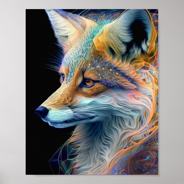 Fox Animal Portrait Nature Wildlife Painting Poster (Front)
