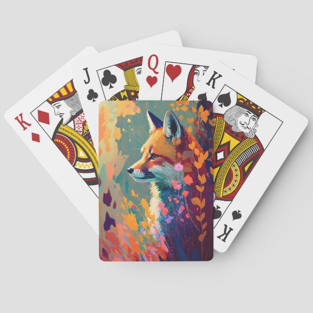 Fox Animal Portrait Painting Wildlife Outdoors Art Playing Cards (Back)